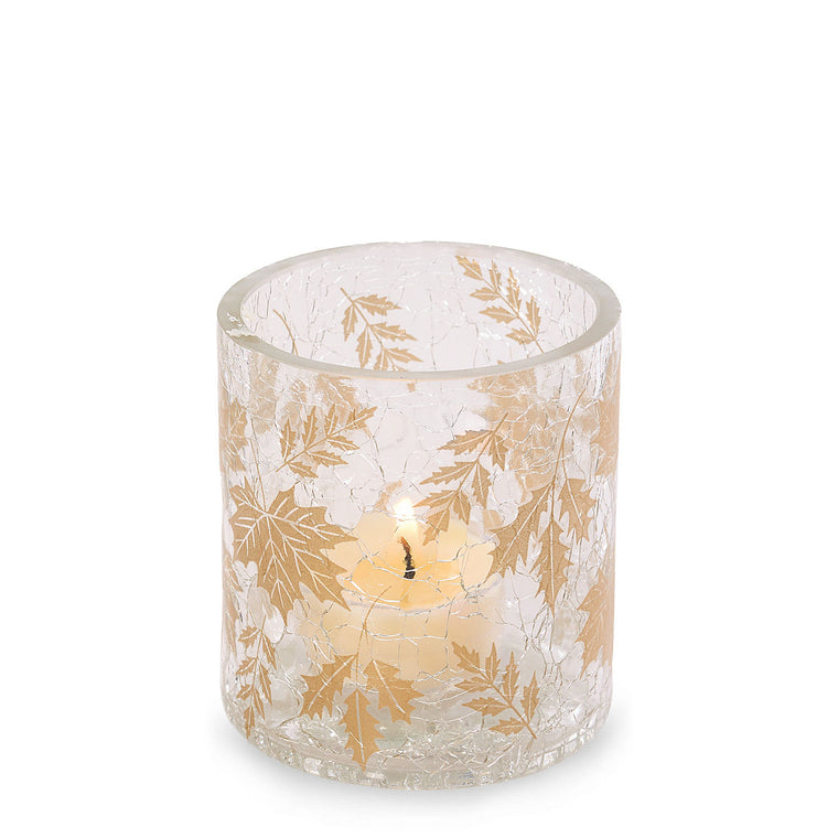 Crackle Leaves Tea Light Candle Holder C1